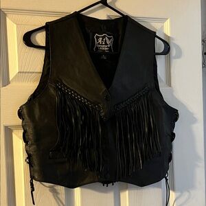 A1 Genuine Leather Black Fringe Vest